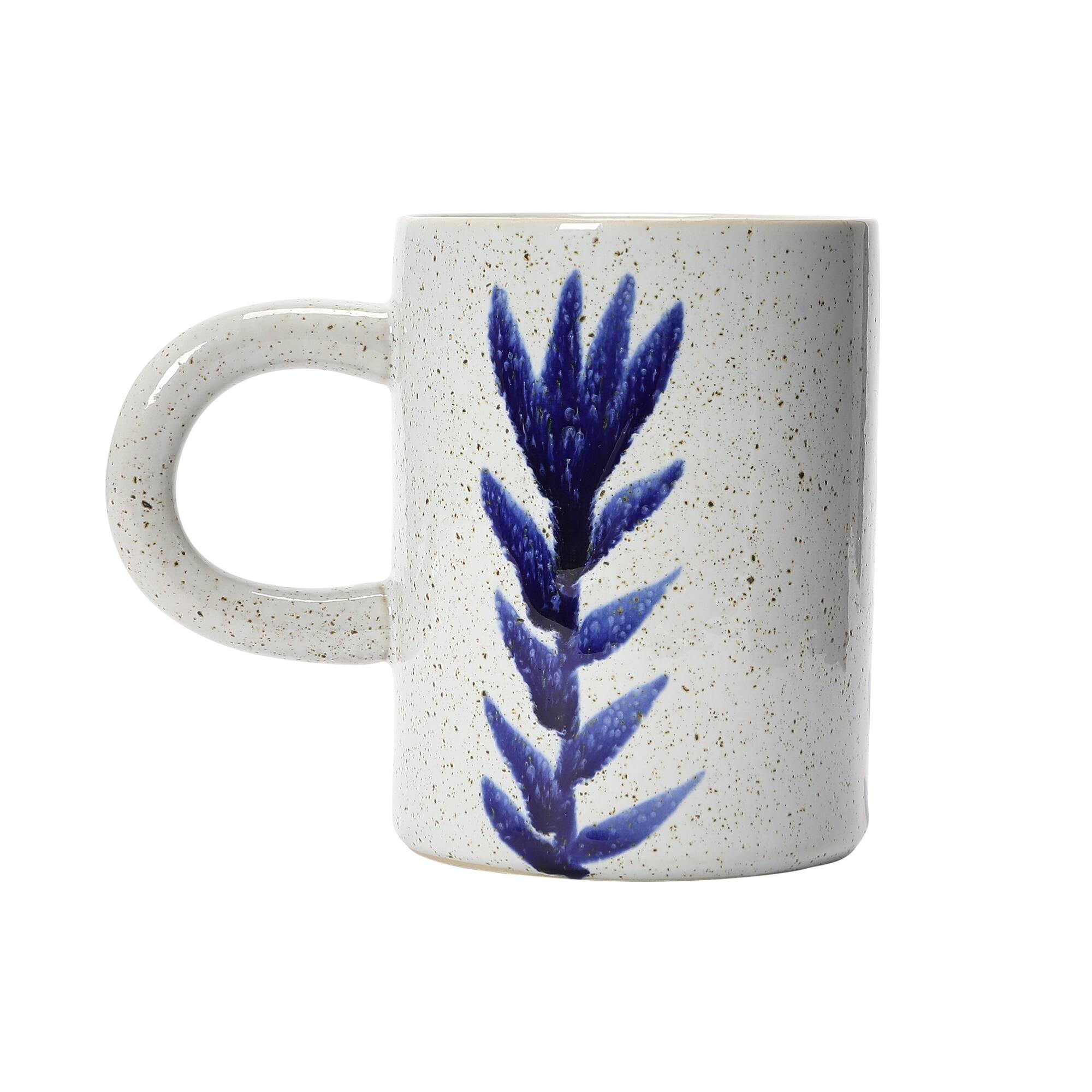 Hello Honey® 12oz. Antique Blue and White Reactive Glaze Mug Set with Flower Design